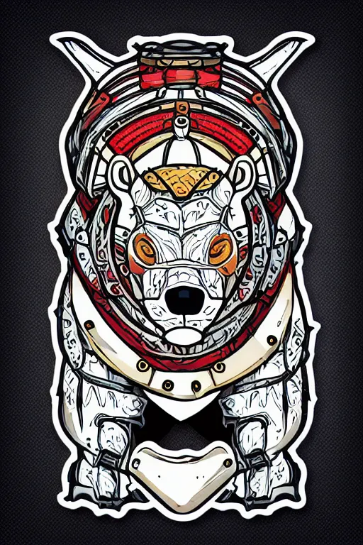 Image similar to Portrait of a polar bear in samurai armor, knight, medieval, sticker, colorful, illustration, highly detailed, simple, smooth and clean vector curves, no jagged lines, vector art, smooth