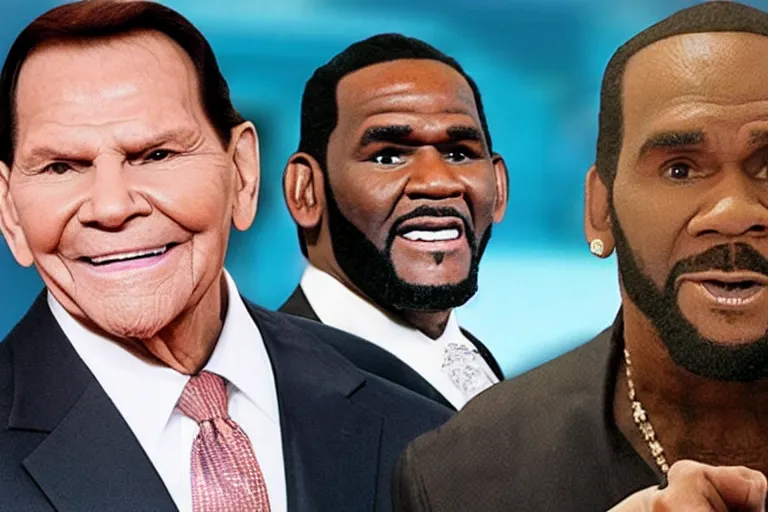 Prompt: kenneth copeland and r kelly in jail behind bars