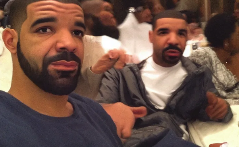 Image similar to my uncle look like Drake if he was poor asf lmao, close-up, one person in frame, uncomfortable, funny, phone quality, camera flash on, viral photo, viral on instagram