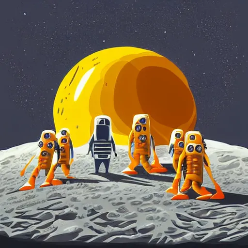 Prompt: an alien society on the moon made entirely from cheese. digital illustration. highly realistic and detailed.