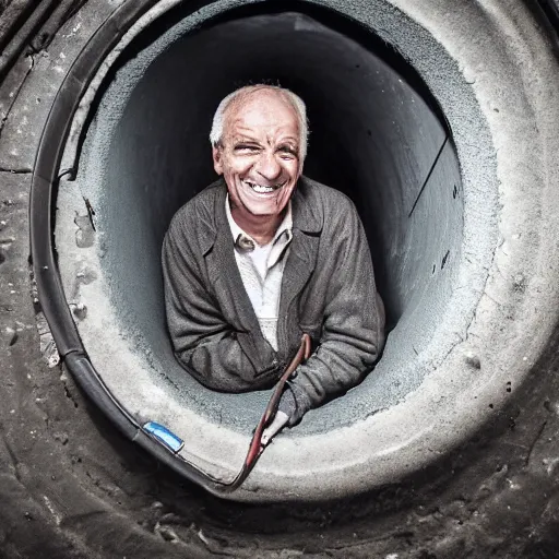 Image similar to a smiling old man in a sewer