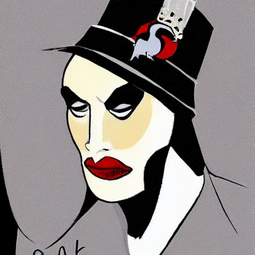 Image similar to queen elizabeth as the penguin in the style of frank miller, in the style of batman year one, dark, color, realistic