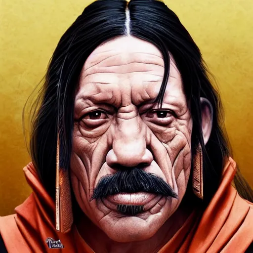 Image similar to danny trejo female, jedi master, wearing the traditional jedi robe, beautiful and uniquely odd looking, detailed symmetrical close up portrait, intricate complexity, in the style of artgerm and ilya kuvshinov, magic the gathering, star wars art, danny trejo