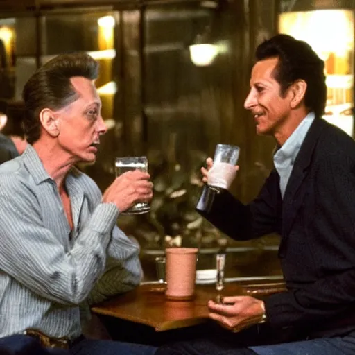 Image similar to jeff goldblum having a drink with christopher walken