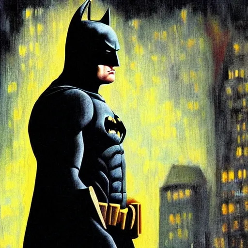 Image similar to Painting of a batman dark knight by Christopher Nolan oil painting