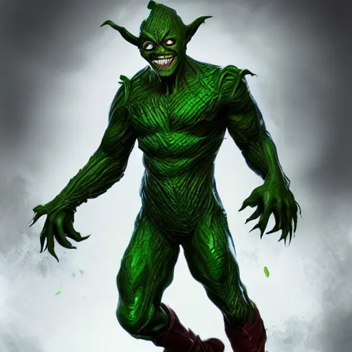 Prompt: green goblin in real life, 4 k, photoreal