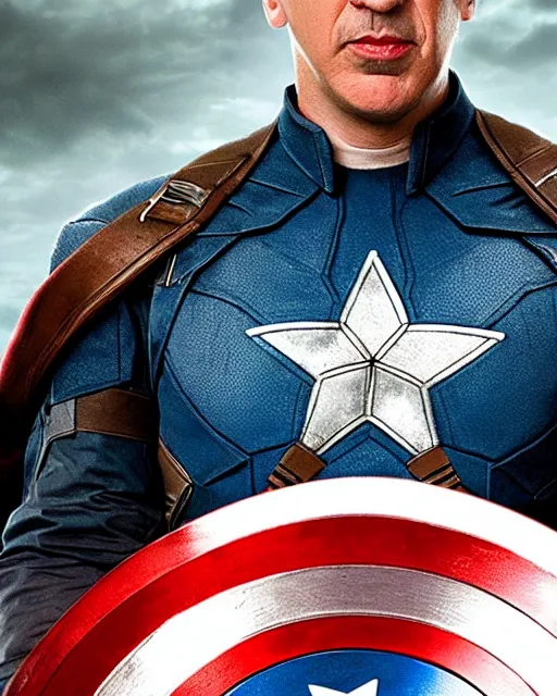 Prompt: film still close - up shot of steve coogan as captain america from the movie captain america : the first avenger. photographic, photography