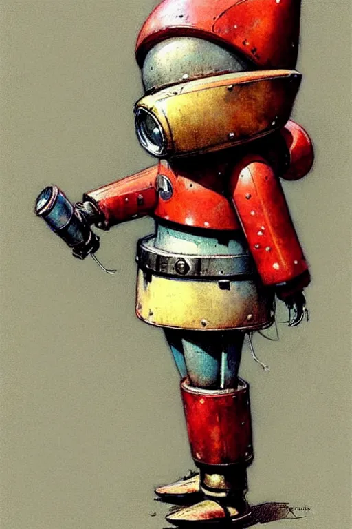 Image similar to adventurer ( ( ( ( ( 1 9 5 0 s retro future robot android explorer knomes. muted colors. ) ) ) ) ) by jean baptiste monge!!!!!!!!!!!!!!!!!!!!!!!!! chrome red