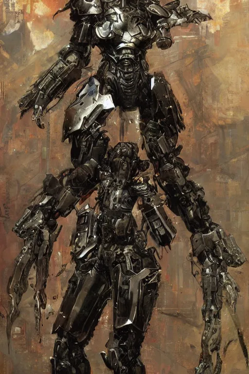 Image similar to full body girl metal armor painting by gaston bussiere, yoji shinkawa, tsutomu nihei