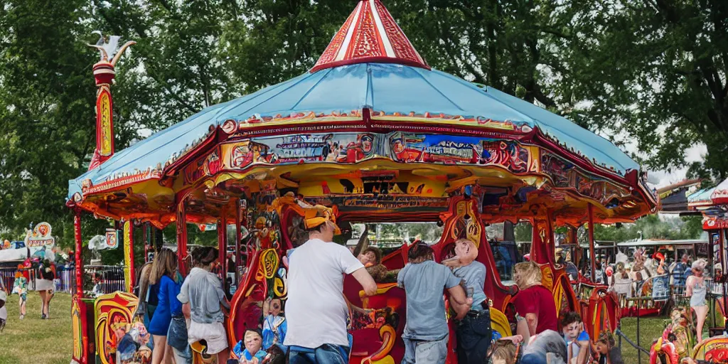 Prompt: fair rides petting zoo lone bison focus photography