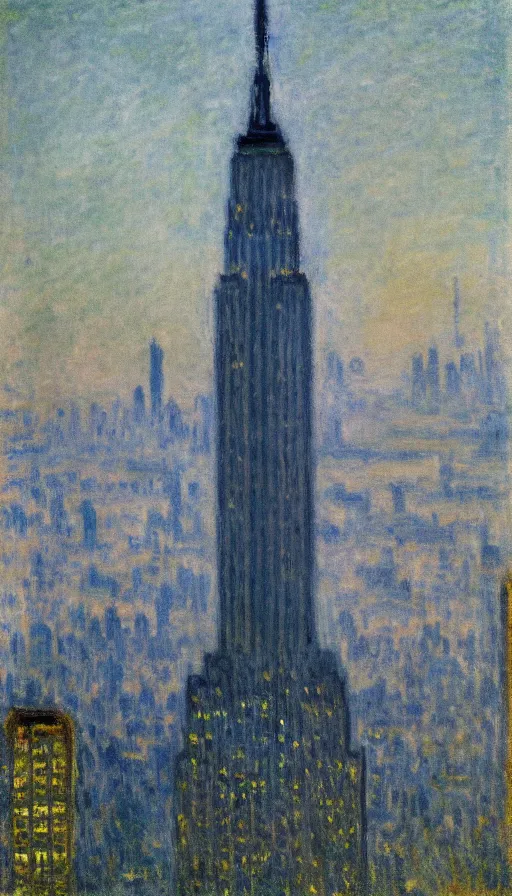 Prompt: Empire State Building, illustrated by Claude Monet, very detailed