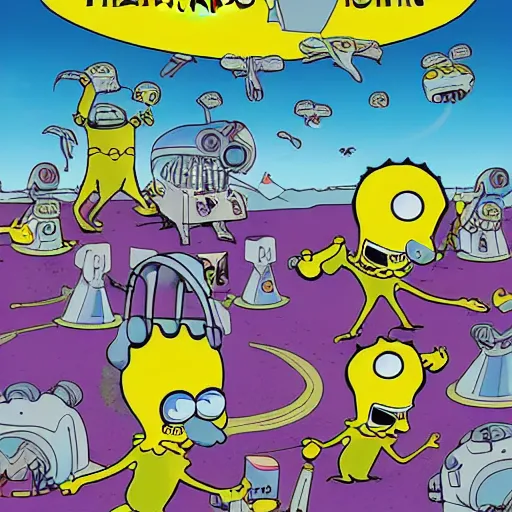 Prompt: the invasion of the aliens and other amusing things by Matt Groening