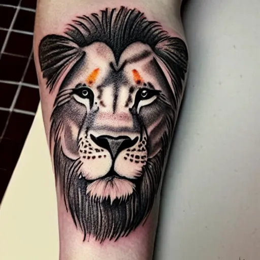 Image similar to crappy tattoo of a lion, drawn by a toddler