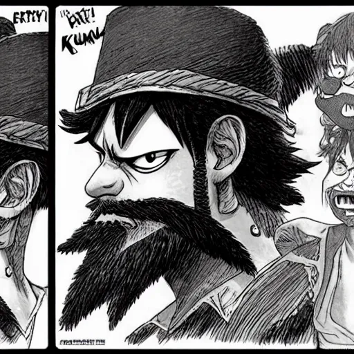 Image similar to [ luffy mustache ] ( by kim jung gi ) ( by kentaro miura )