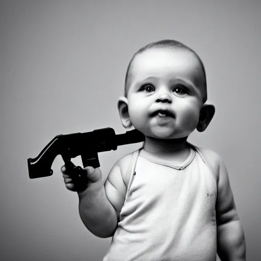 Image similar to a baby holding a gun