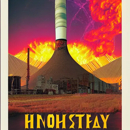 Image similar to calico majesty conquest of radioactive chernobyl power plant psychedelic poster