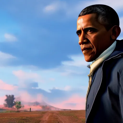 Image similar to Film still of Barack Obama, from Red Dead Redemption 2 (2018 video game)