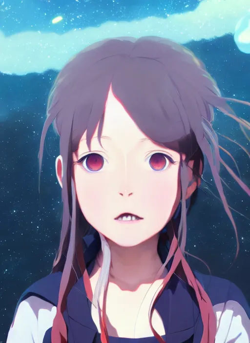 Prompt: portrait of a very cute girl with crazy eyes big, very cooldere anime space background illustration concept art anime key visual trending pixiv fanbox by wlop and greg rutkowski and makoto shinkai and studio ghibli and kyoto animation