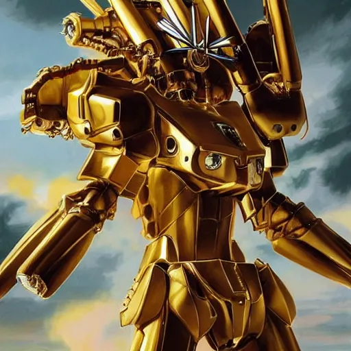 Image similar to H.R. Gieger Golden Gundam, evangelion beast mode, dramatic dynamic lighting, intricate, very very elegant, highly detailed, digital painting, artstation, very hyperrealistic, very very very HR GIGER, very beautiful, concept art, smooth, sharp focus, illustration, art by artgerm and greg rutkowski and alphonse mucha daily deviation