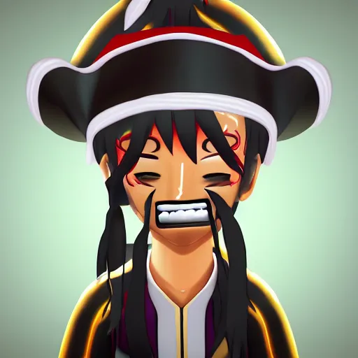 Prompt: generate a pirate mascot anime style face hidden with veil eyes shining post denoised hd textures dynamic lighting cinematic lighting