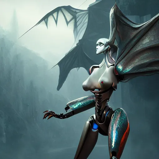 Image similar to cinematic shot of a large beautiful anthropomorphic female robotic dragon standing in an elegant pose, sharp claws, 4 claws, well designed, high quality HD digital art, artstation, deviantart, furaffinity, octane render