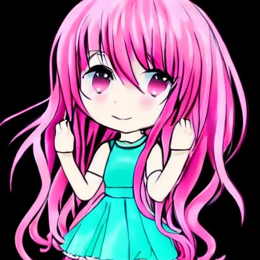 Prompt: a chibi anime girl with pink hair cute