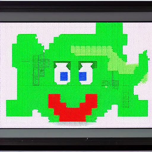 Image similar to green pig, super mario world art style, crt television