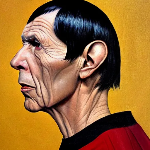 Image similar to a portrait painting Lenord Nimoy as Spock from Star Trek painted by Norman Rockwell