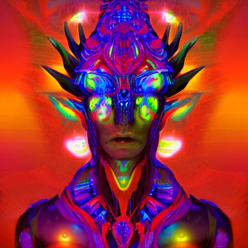 Image similar to portrait of colorful psychedelic godlike machine elves in another plane of existence and transcendence, trending on artstation