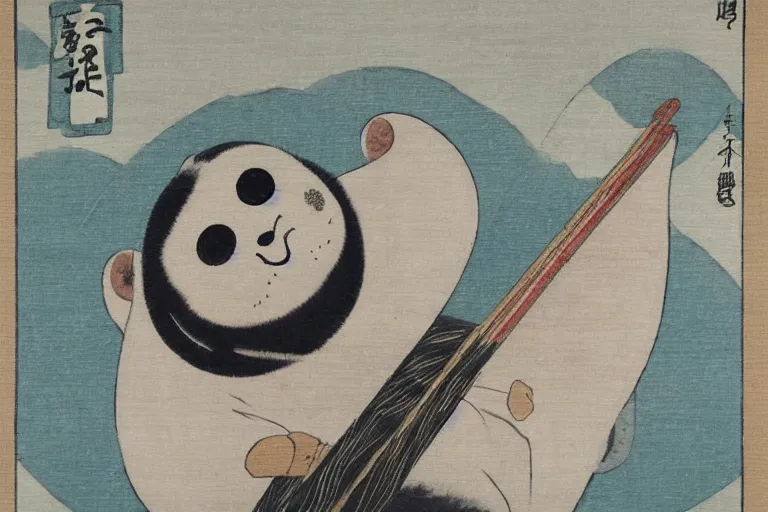 Image similar to baby harp seal as Yōkai, traditional Japanese painting