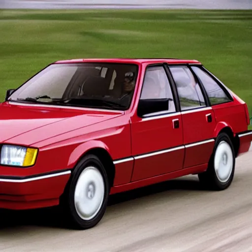 Prompt: A supercar designed and produced by Volvo, with 1986 Volvo 480 design elements, in crimson red, promotional photo