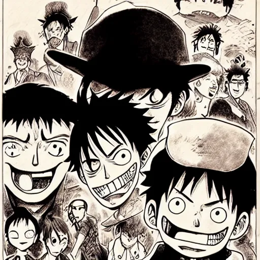 Image similar to [ luffy mustache ] ( by kim jung gi ) ( by george morikawa ) ( by kentaro miura ) ( by eiichiro oda )