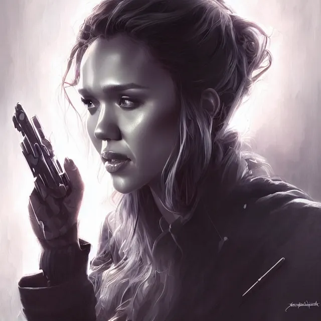 Image similar to the thing jessica alba john carpenter by stanley artgerm lau, wlop, rossdraws, frank frazetta, andrei riabovitchev, marc simonetti