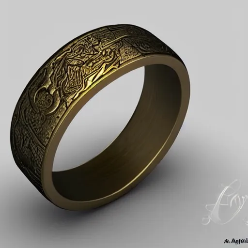 Image similar to the ring from lord if the rings with an imprinted ruler, cm scale imprinted on the inside of the ring, one ring to rule them all, highly detailed, 8 k, trending on artstation, mystic, rpg artwork