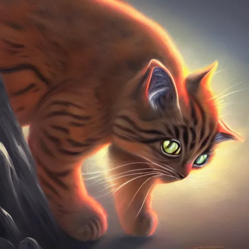 Image similar to a new species of cat on an unknown planet, oil painting, ultradetailed, artstation, ultradetailed, digital painting, ultradetailed