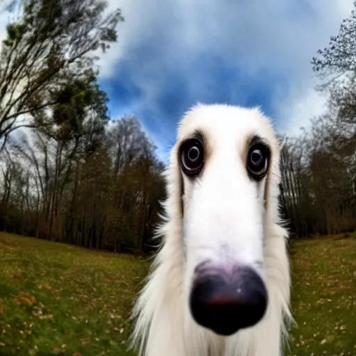 Image similar to fisheye lens photo of a borzoi