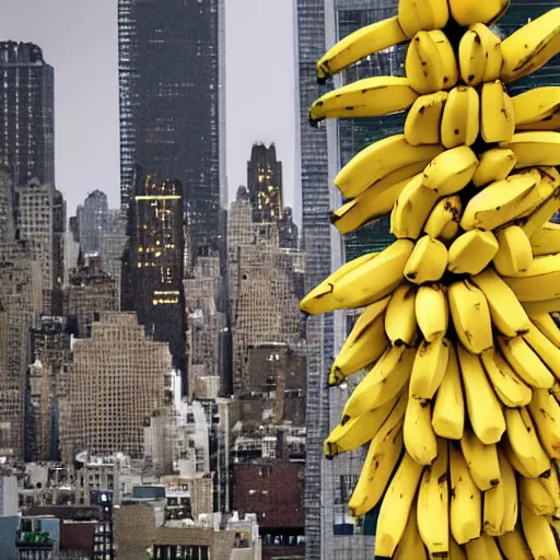 Prompt: Bananas falling from the sky over new york city, colourised, photograph