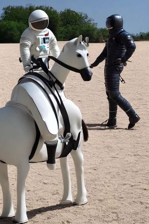 Prompt: horse in astronaut suit riding horse