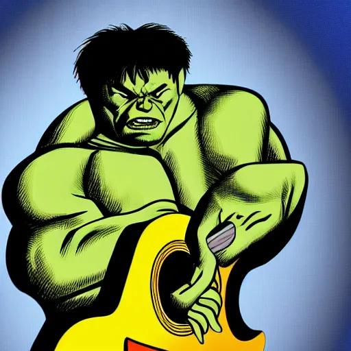 Image similar to Hulk playing guitar