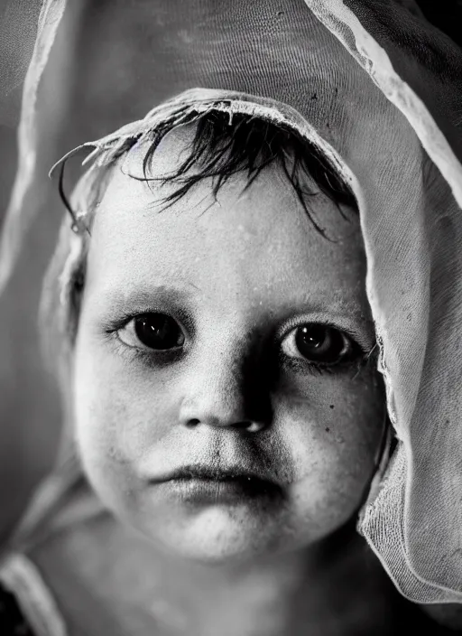 Image similar to 1900s, close up portrait of black eyed child ghost, depth of field, Zeiss lens, detailed, symmetrical, centered, fashion photo shoot, by Annie Leibovitz and Steve McCurry, David Lazar, Jimmy Nelsson , breathtaking, 8k resolution, extremely detailed, beautiful shot, artistic, hyperrealistic, beautiful face, octane render