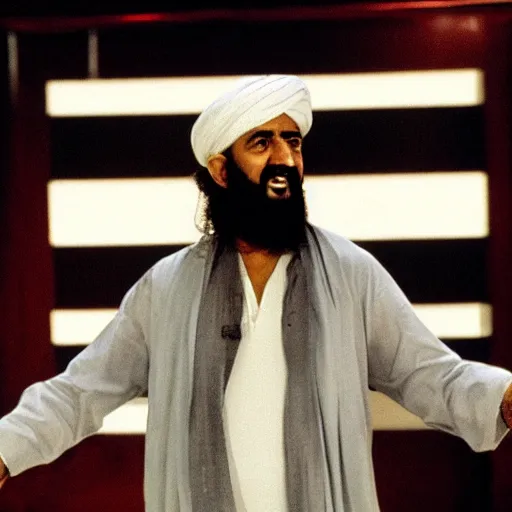 Image similar to A still of Osama Bin Laden in Saturday Night Fever