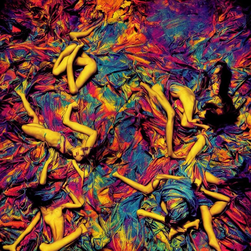 Image similar to award winning psychedelic photo of a lsd trip, vivid colors, frantic, studio lighting, wide shot art by sally mann & arnold newman