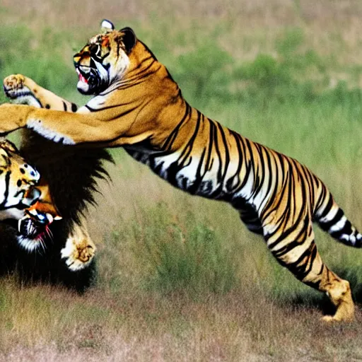 Image similar to tiger fighting a lion