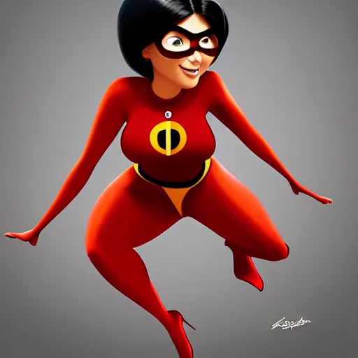 Image similar to kim kardashian as elastic girl from the incredibles, digital art