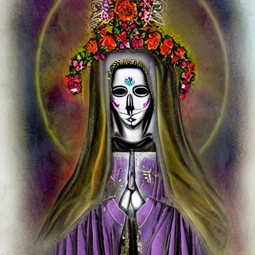 Prompt: nuestra senora de la santa muerte, mixed media