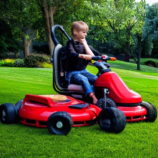 Image similar to award winning photo of a lawn mower baby stroller