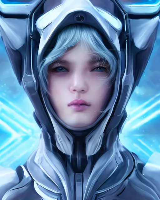 Image similar to perfect android girl on a mothership, warframe armor, beautiful face, scifi, futuristic, galaxy, nebula, bae suzy, dreamy, long white hair!!!, blue cyborg eyes, sharp focus, cinematic lighting, highly detailed, artstation, divine, by gauthier leblanc, kazuya takahashi, huifeng huang