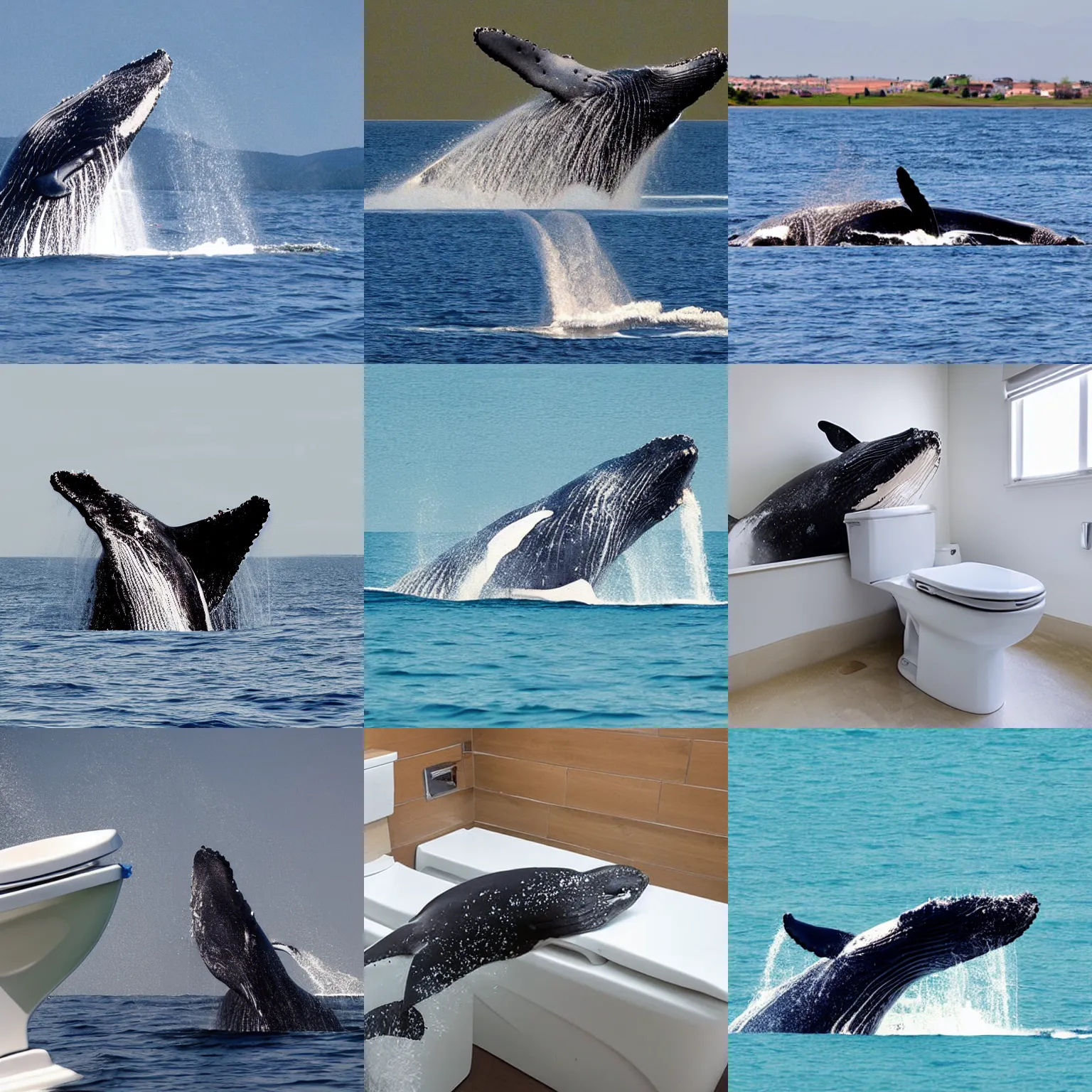 Prompt: whale using the toilet