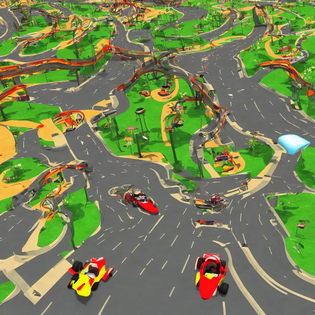 Image similar to kart racing game by nintendo crazy racetrack