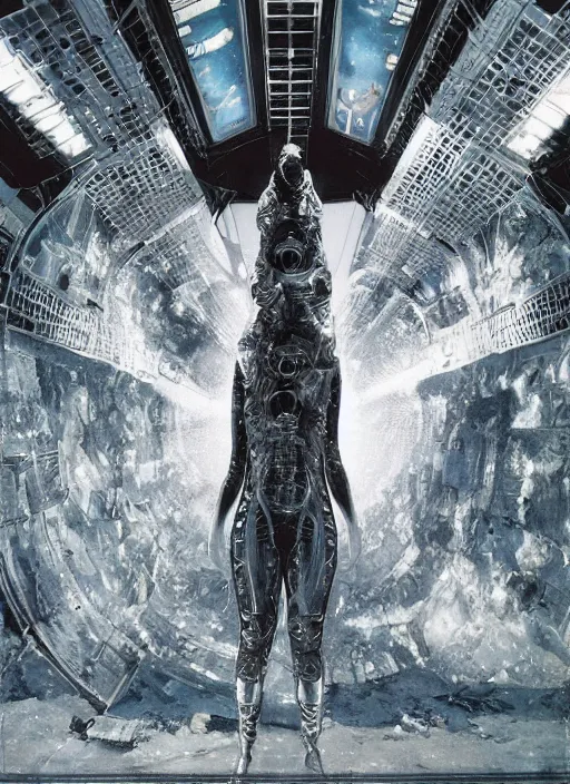 Image similar to astronauts in dark and empty void underwater - complex and hyperdetailed technical suit. reflection and dispersion materials. rays and dispersion of light. volumetric light. 5 0 mm, f / 3 2. noise film photo. flash photography. ultra realistic, wide angle. poster by wayne barlowe, hajime sorayama aaron horkey, craig mullins
